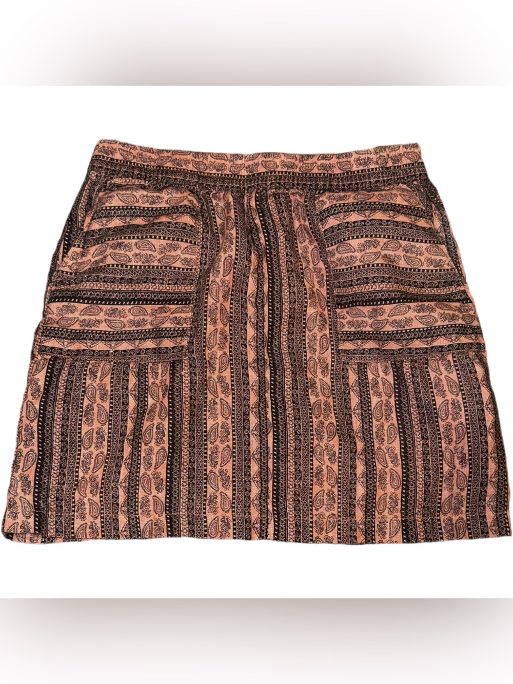 Garnet Hill 100% Linen Pink Elastic Waist Skirt w Pockets